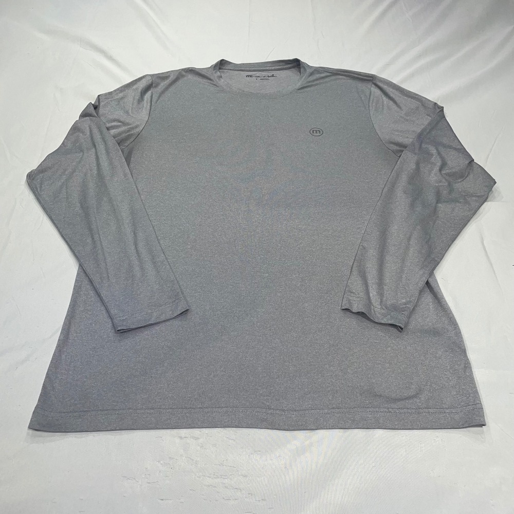 TravisMathew Mens Long Sleeve Performance Shirt Heather Gray Large Stretch Tee